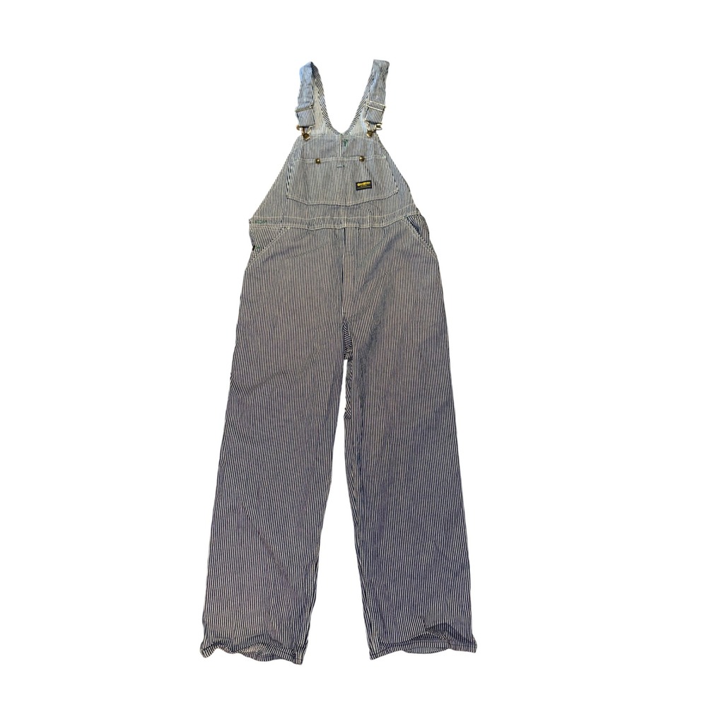 OshKosh B'Gosh Hickory Stripe Overalls Made in USA Blue White 38x30 Vintage